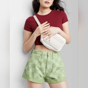 Wild Fable Highest Rise Mom Shorts Sz 6 28" Green Checkered Cuffed 3" Inseam NEW